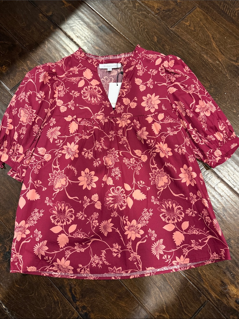 Sugarlips Floral V-Neck Blouse in Berry and Light Pink